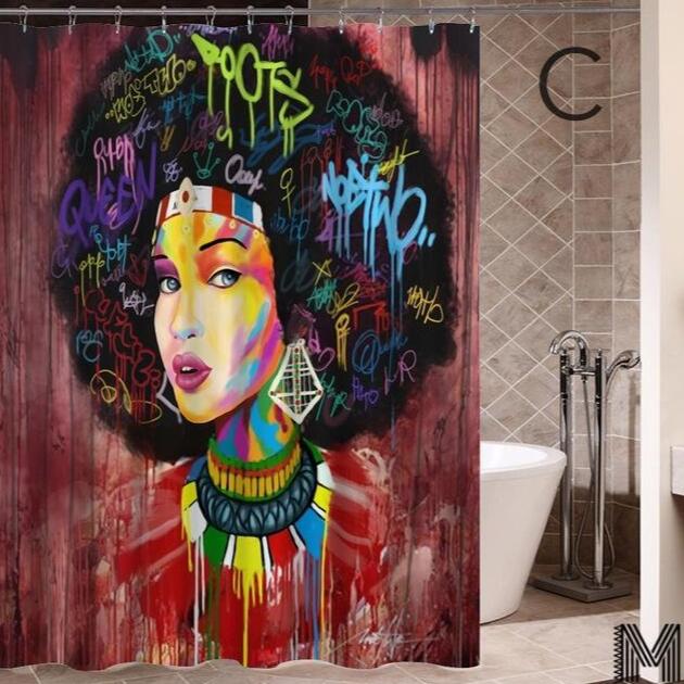 Art Design Shower Curtain, Graffiti Art Hip Hop African Reusable Curtain for Bathroom Decor 4-9days