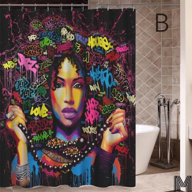 Art Design Shower Curtain, Graffiti Art Hip Hop African Reusable Curtain for Bathroom Decor 4-9days
