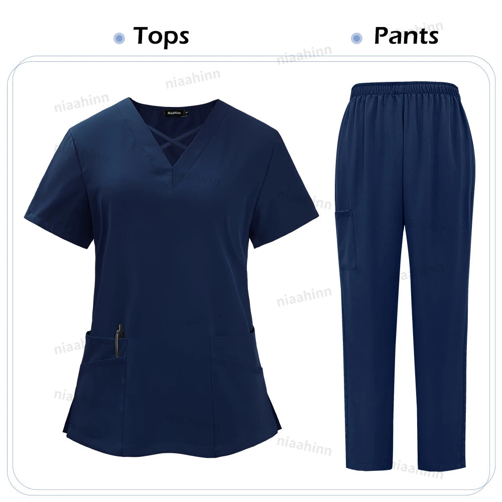 Medical Scrub Uniform Top & Pants Sets Nurse 9~14days