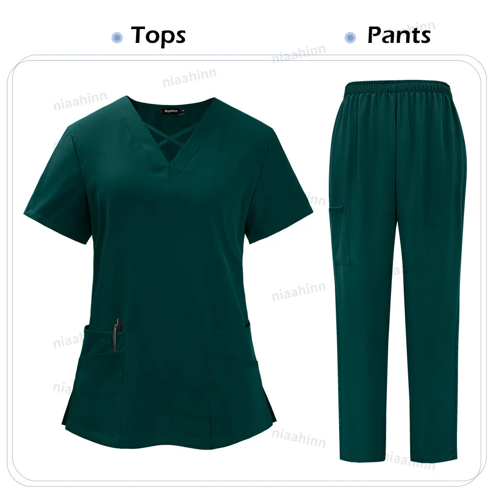 Medical Scrub Uniform Top & Pants Sets Nurse 9~14days