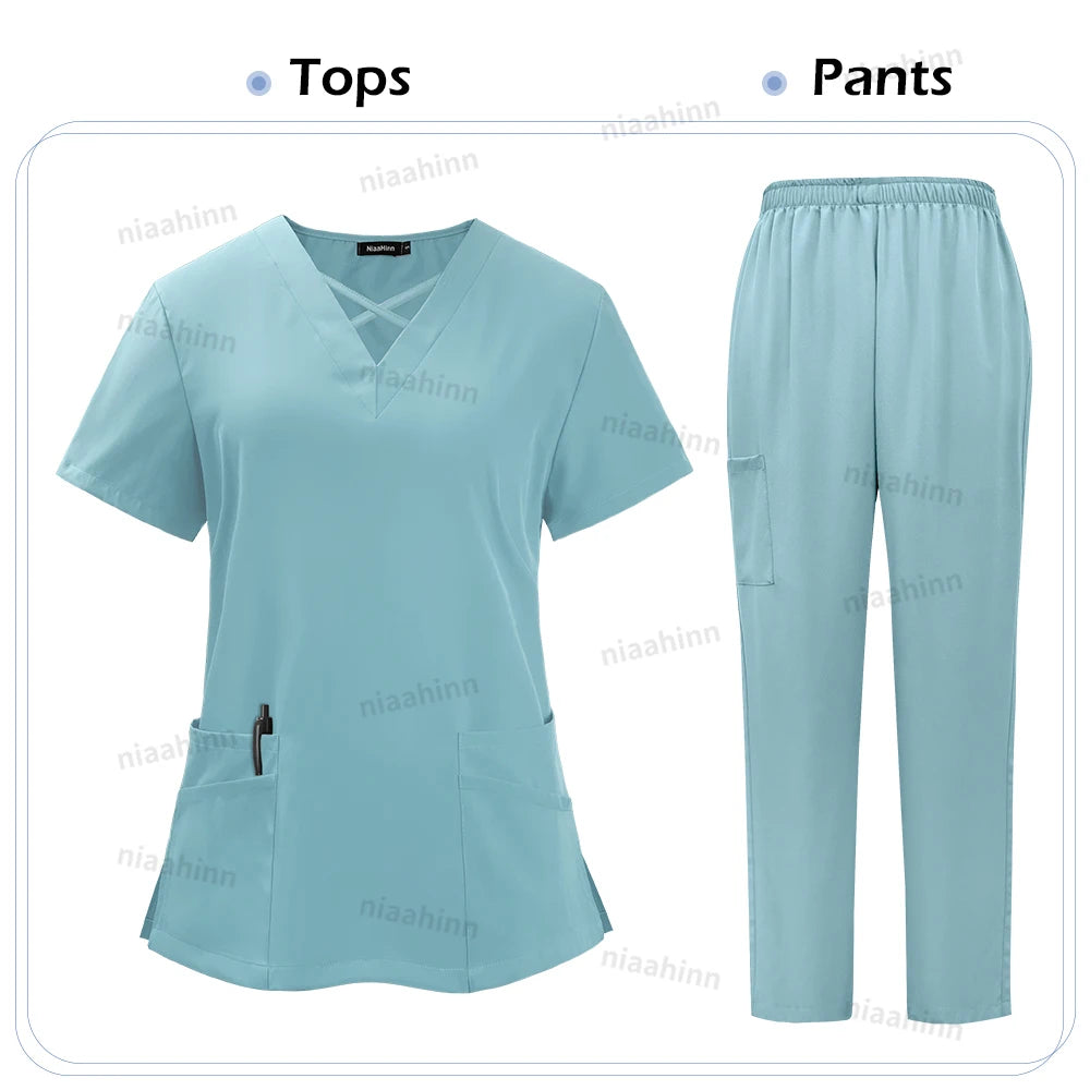 Medical Scrub Uniform Top & Pants Sets Nurse 9~14days