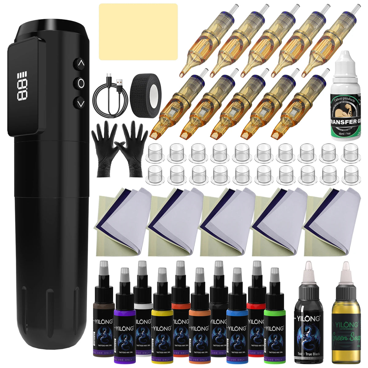 YILONG 1600MAH Power Wireless Tattoo Gun Kit With LED Screen 3.5MM 3~10days